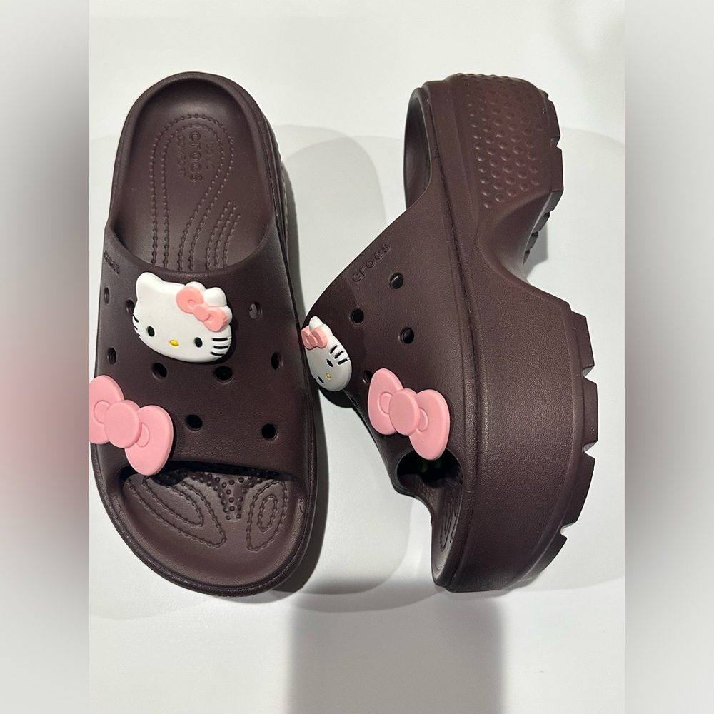 CROCS Brown Sandals with Pink Accents